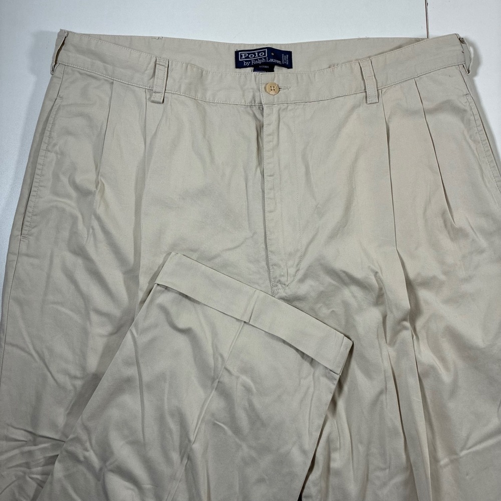 Vintage Polo Ralph Lauren Hammond Pants 38x30 Beige Pleated Cuffed Chino 90s